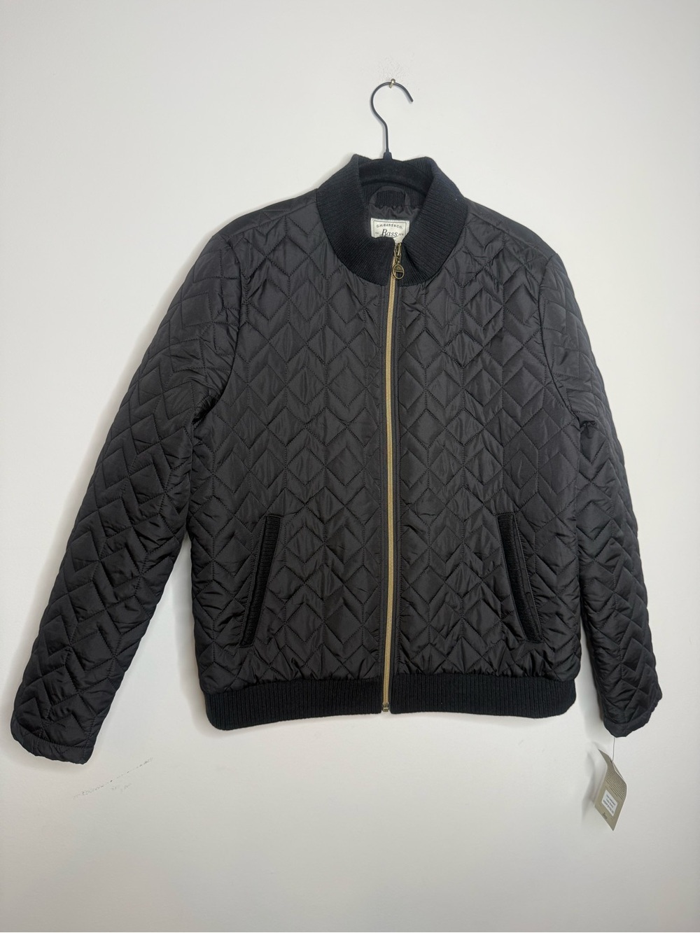 Bass Black Quilted Jacket with Gold Logo Tag